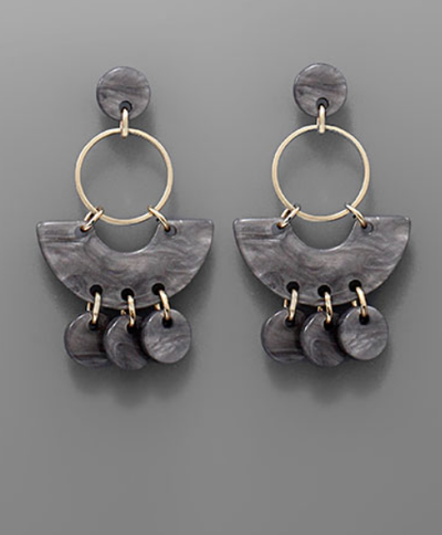 Acetate Circle Geometric Earrings "Grey"