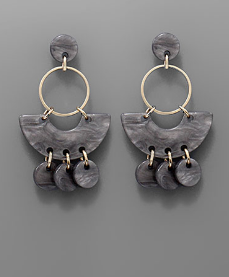 Acetate Circle Geometric Earrings "Grey"