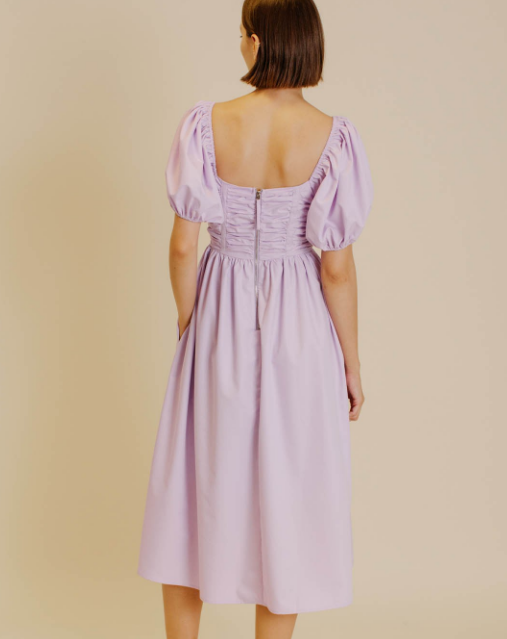 Grosgrain Trim Midi Dress (Available in White and Lavender)
