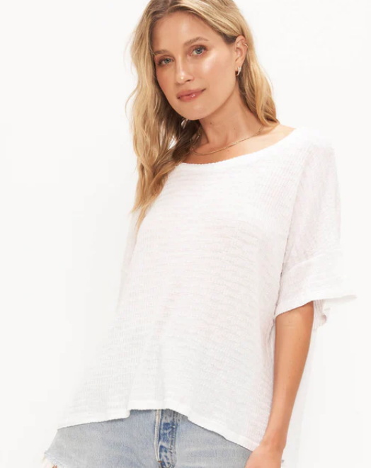 Isadora Back Up Lace Striped Tee "White"