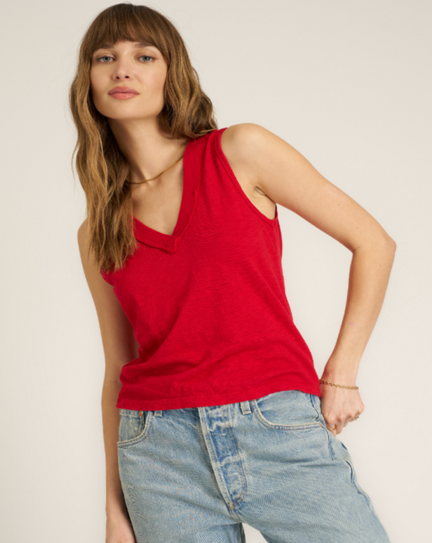 Let Me Know Slub V Neck Tank - Red Dahlia