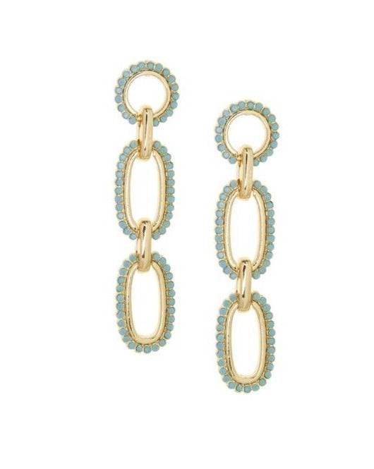 Triple Link Chain Drop Earrings "Turquoise/Gold"