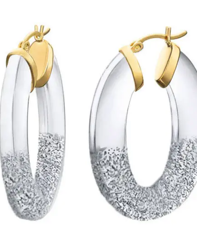 1.5" Clear Flat Oval Hoop Earring (Available in 2 Colors)