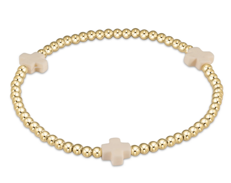 Extends - Signature Cross Gold Pattern 3mm Bead Bracelet - Off-White