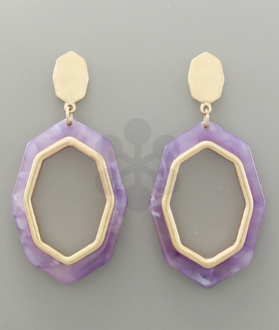 Cut Out Hexagon Acrylic Earrings "Purple/Gold"