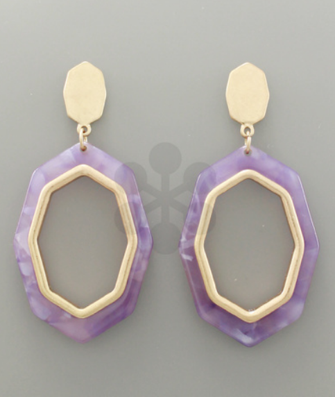 Cut Out Hexagon Acrylic Earrings "Purple/Gold"