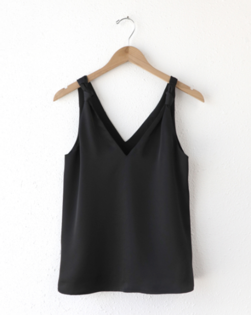 Kassi Shoulder Knot Satin Top "Black"