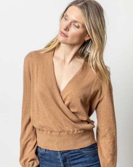 Long  Sleeve Surplice Sweater - Bourbon