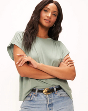 Kiki Ruched Shoulder Washed Tee "Still Water"
