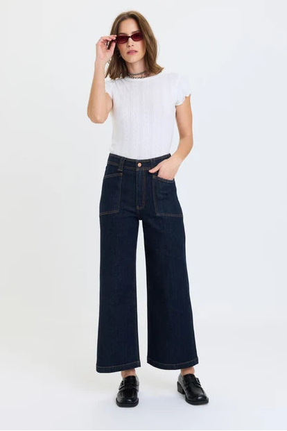 Valley Girl High Rise Patch Pocket Wide Ankle - Rinse