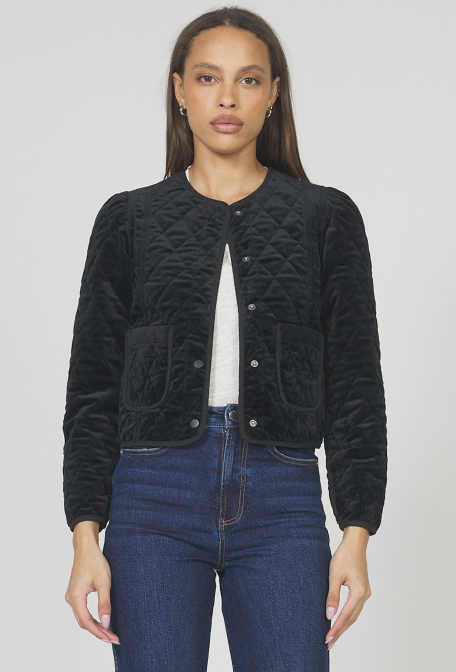 Kit Quilted Velvet Jacket - Black Velvet