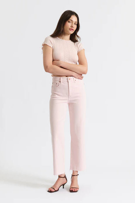 Pleaser High Rise Wide Ankle Jean - Think Pink