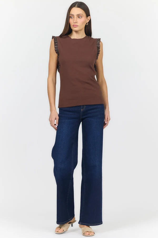 Bridget Ruffle Detail Tank - Shaved Chocolate