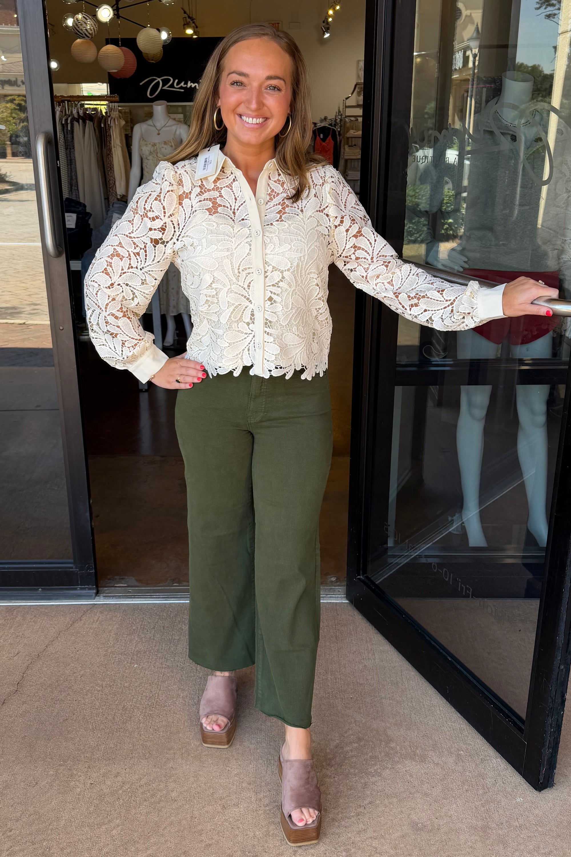 Diora Contrast Detail Lace Shirt - Ivory