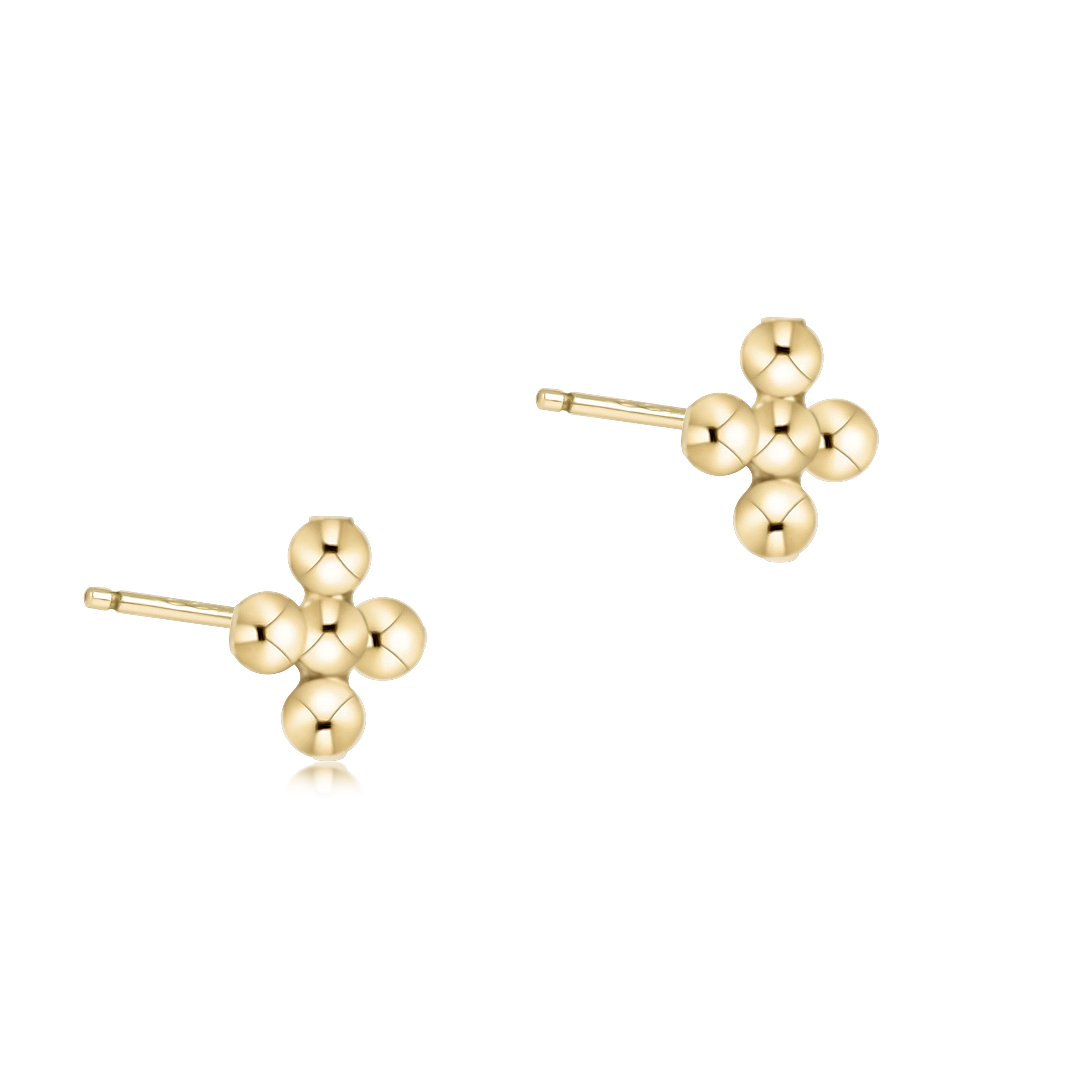 Classic Beaded Signature Cross Small Stud - 2mm Bead Gold