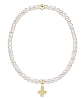egirl Classic Pearl 3mm Bead Bracelet - Signature Cross Gold Charm
