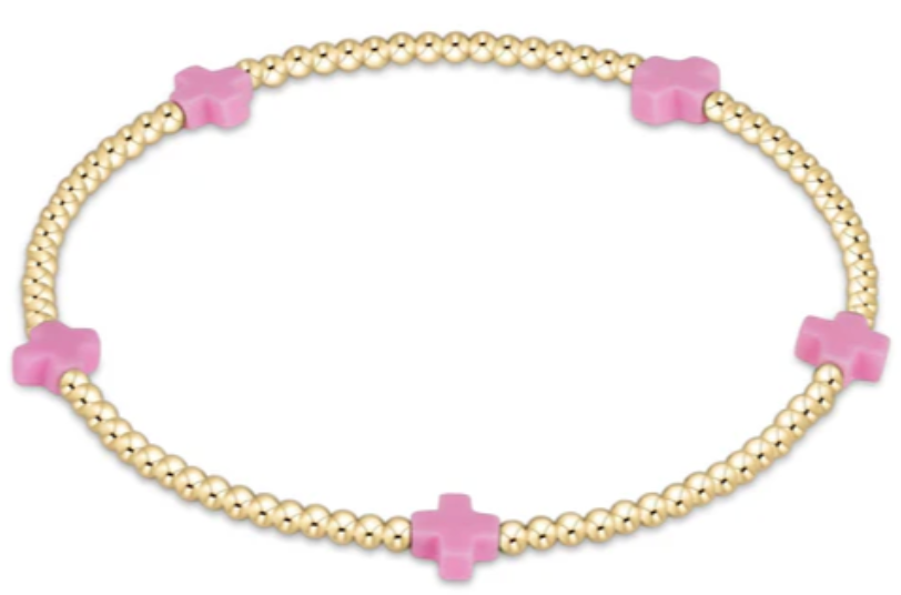 egirl Signature Cross Small 2mm Gold Bracelet - Bright Pink