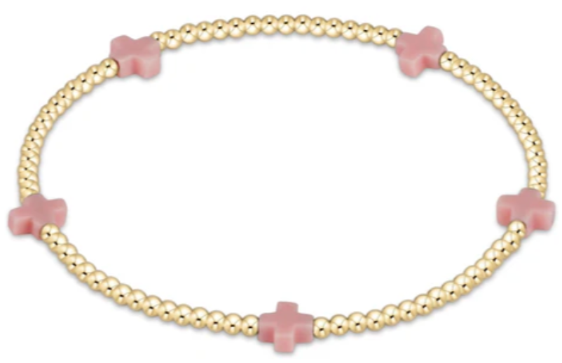 egirl Signature Cross Small 2mm Gold Bracelet - Pink
