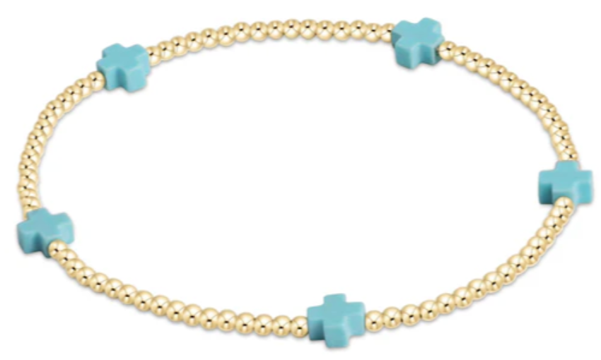 egirl Signature Cross Small 2mm Gold Bracelet - Turquoise