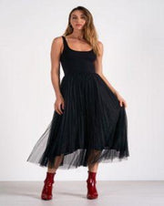 Sleeveless Tulle Maxi Dress - Black