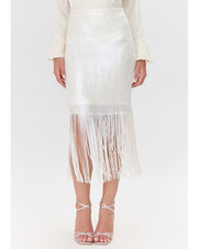 Milana Sequins Fringe Midi Skirt - Matte Ivory