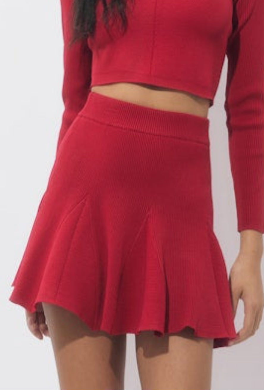 Eleanor Rib Knit Mini Skirt - Red