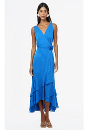 Patricia Textured Rosette Wrap Midi Dress - Blue