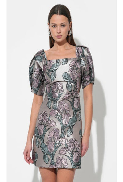 Astoria Puff Sleeve Square Neck Dress - Lilac/Grey