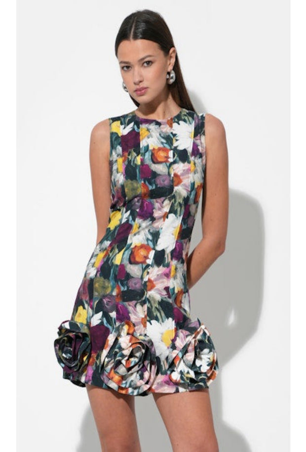 Petal Sleeveless Mini Dress - Rose Applique