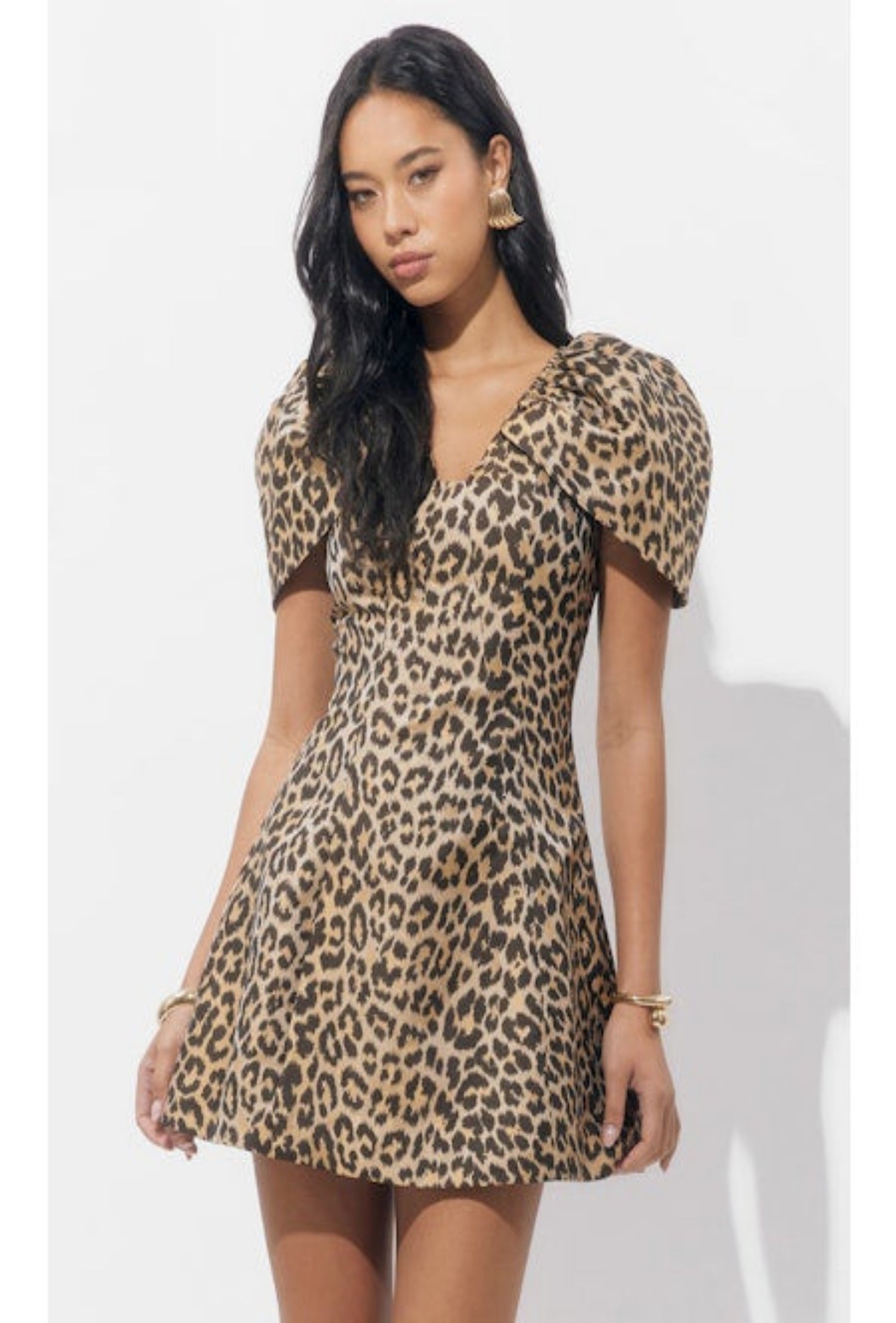 Zariah Leopard Sleeve Mini Dress - Black
