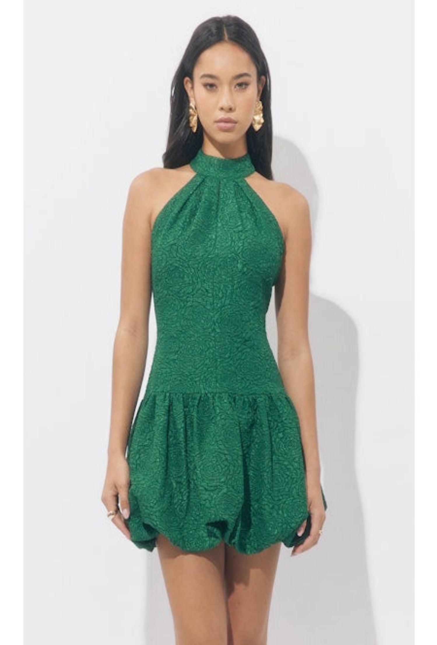 Tracois Textured Halter Mini Dress - Emerald