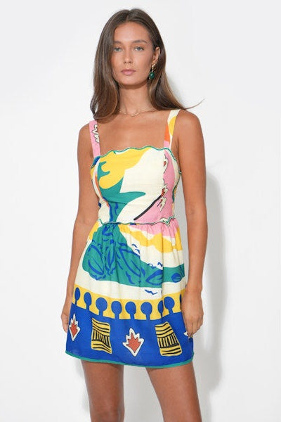 Reese Abstract Printed Mini Dress - Multi Yellow/Blue