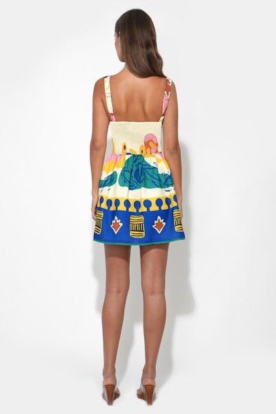 Reese Abstract Printed Mini Dress - Multi Yellow/Blue