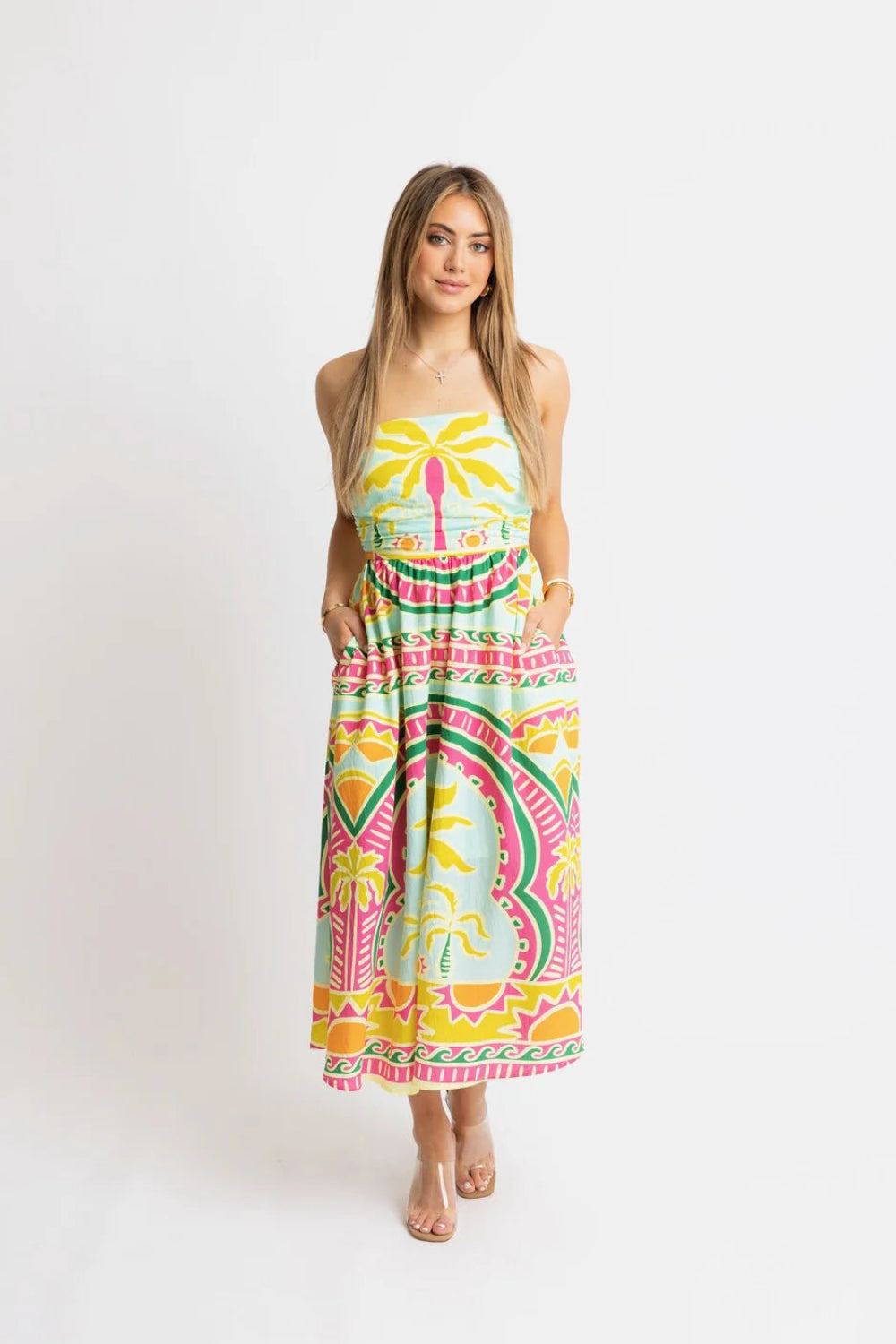 Palm Beach Strapless Maxi Dress - Multi Lime