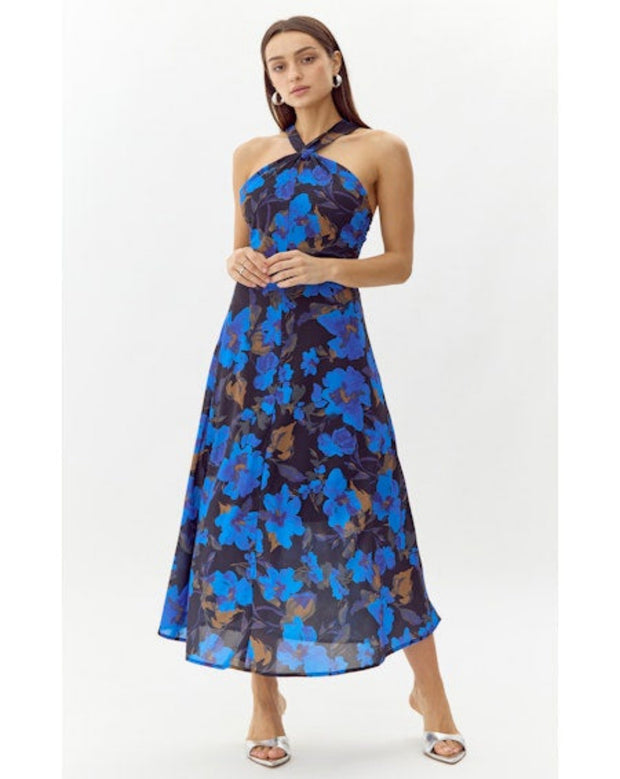 Anastasia Floral Halter Midi Dress - Electric Blue