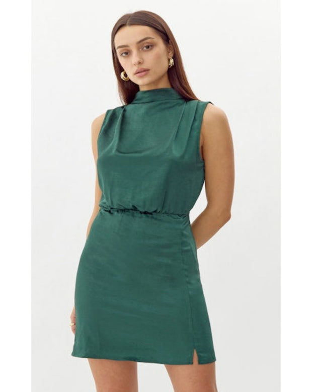 Danila Mock Neck Mini Dress - Emerald