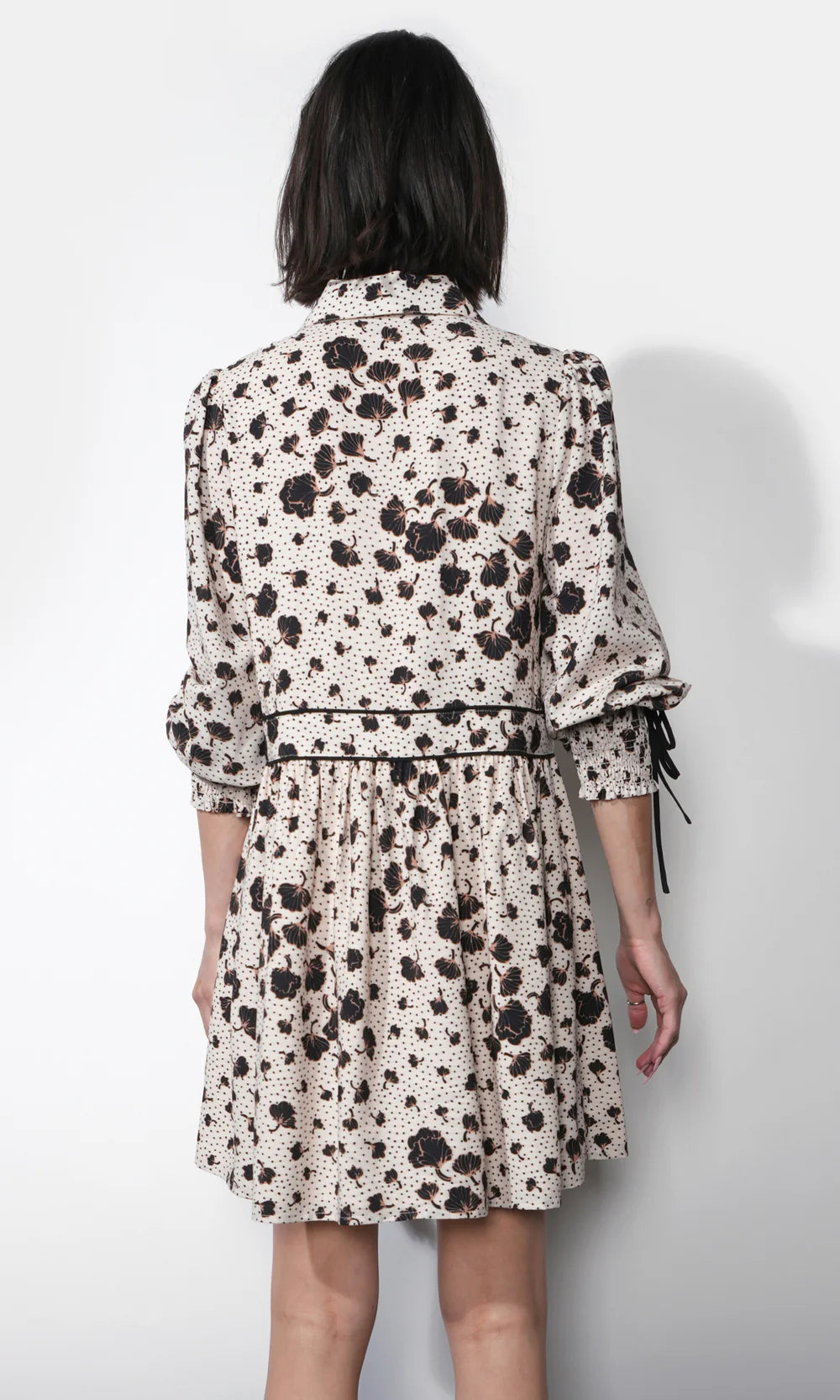 Elsa Button Down Mini Dress - Ivory Floral