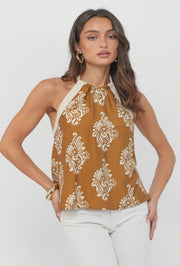 Lexie Print Halter Top - Honey