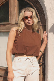 Alisa Shoulder Bubble Top - Brown