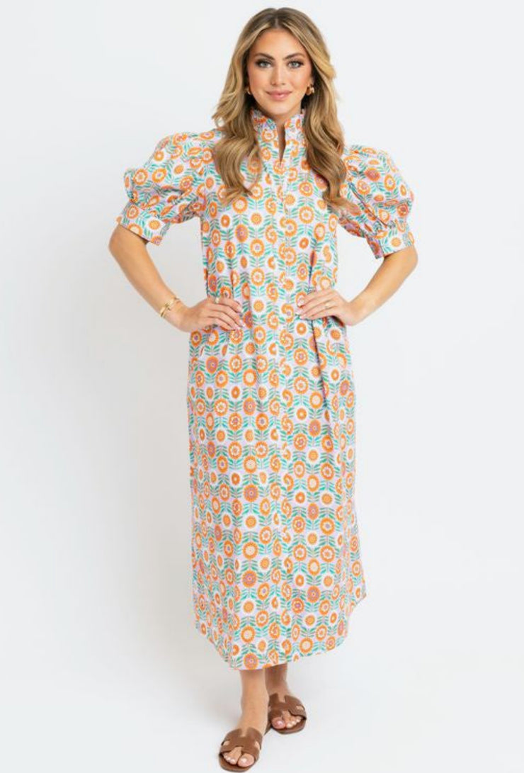 Floral Ruffle Neck Shirt Maxi Dress - Lavender