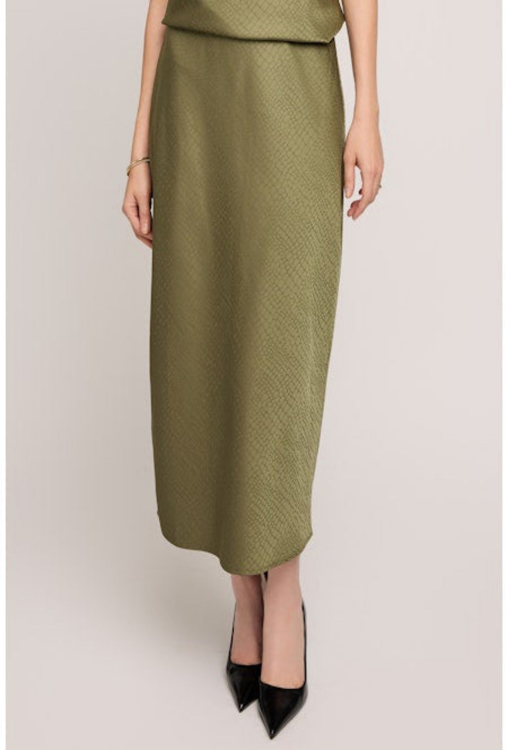 Satin Midi Skirt - Ivy Green