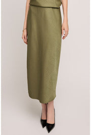 Satin Midi Skirt - Ivy Green