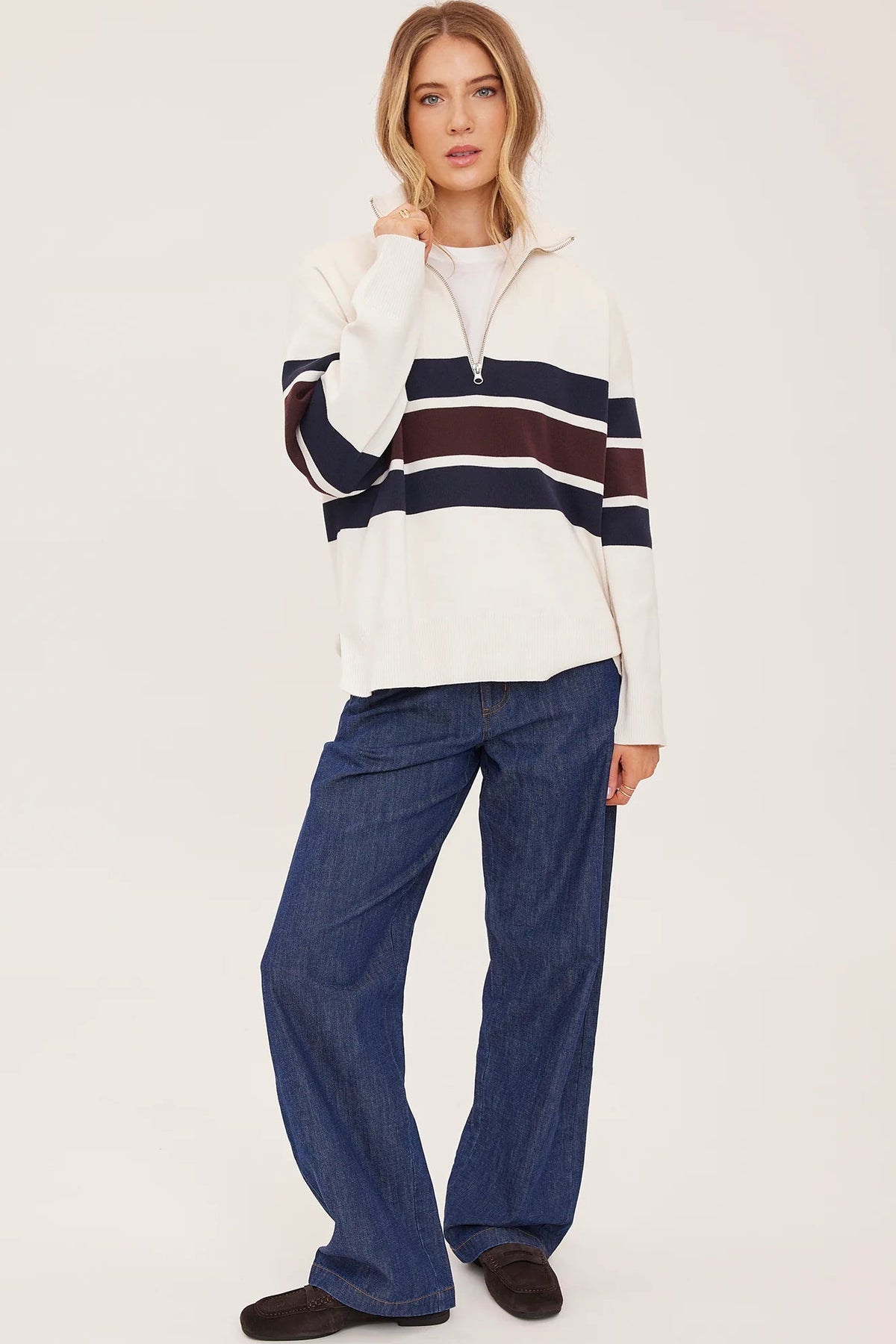Idris Half Zip Pullover- Cream Stripe