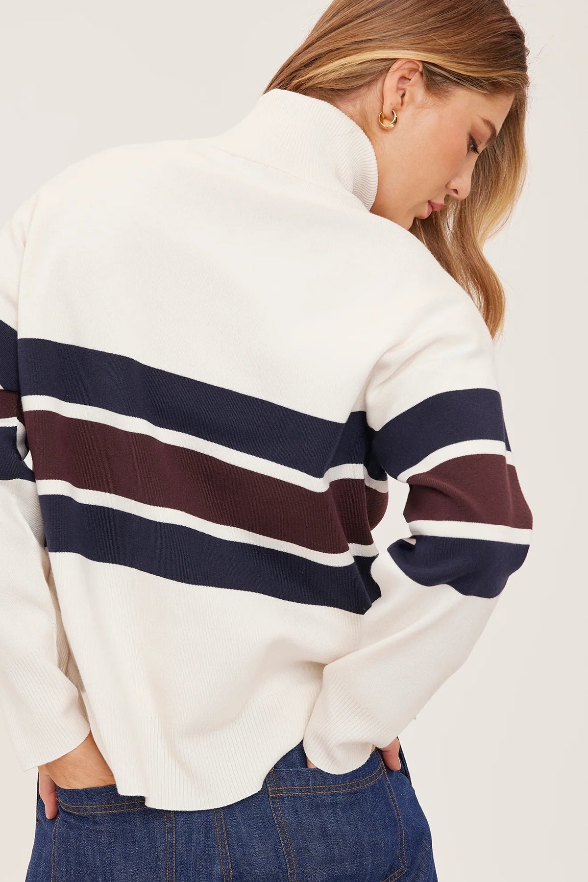 Idris Half Zip Pullover- Cream Stripe