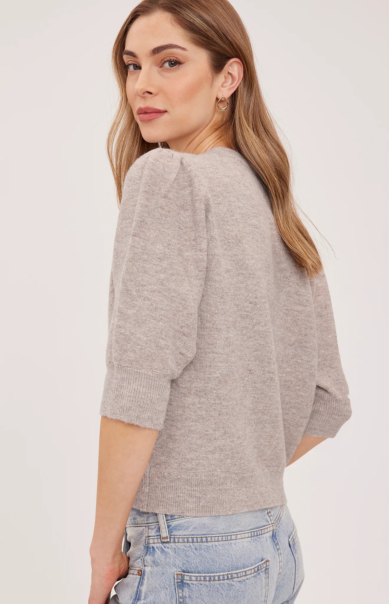 Hildi V-Neck Button  Front Sweater - Heather Latte
