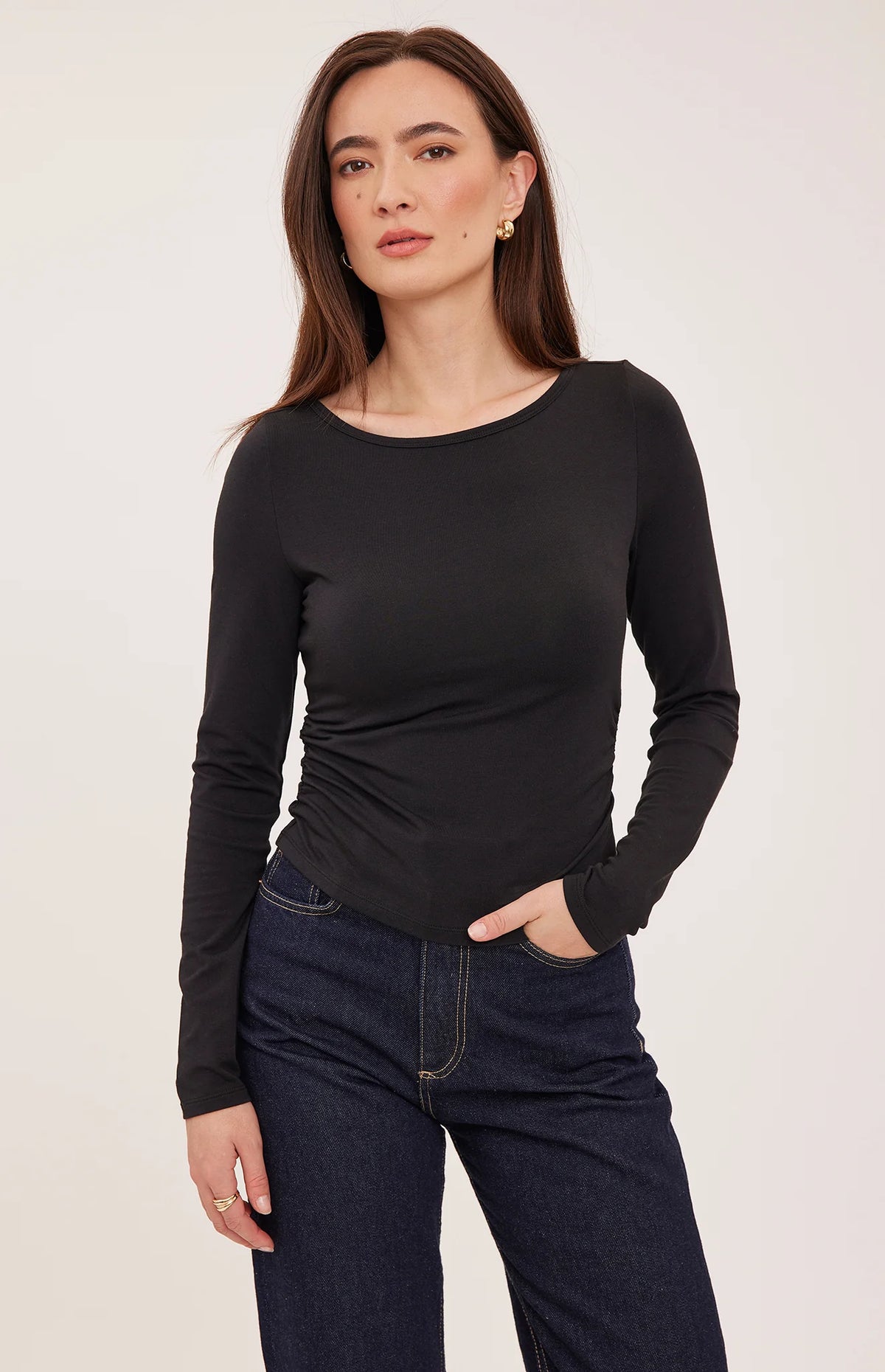 Reese Long Sleeve Cotton Model Jersey Tee - Black