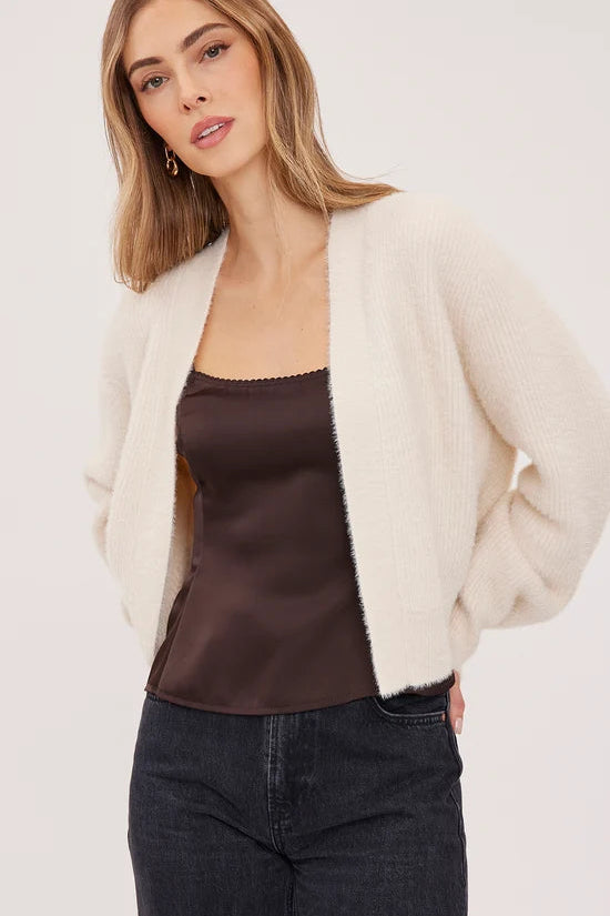 Theodora Soft Fluffy Open Cardigan - Cream