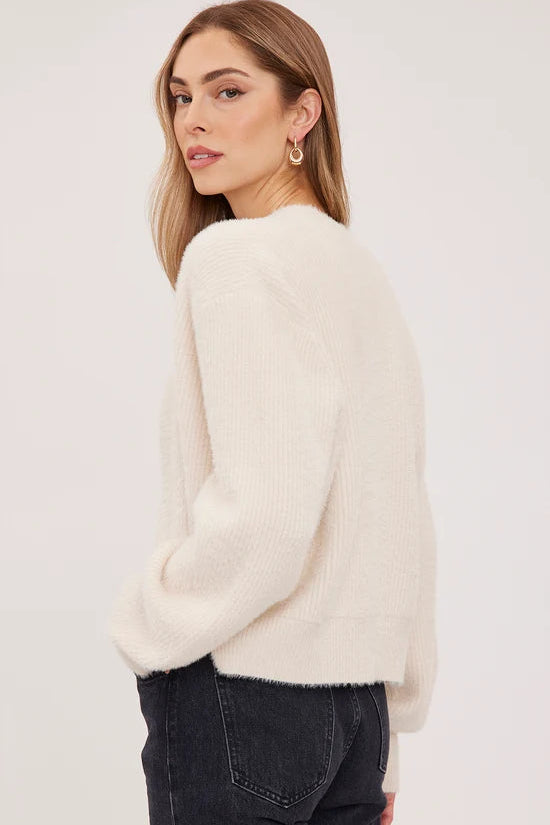 Theodora Soft Fluffy Open Cardigan - Cream
