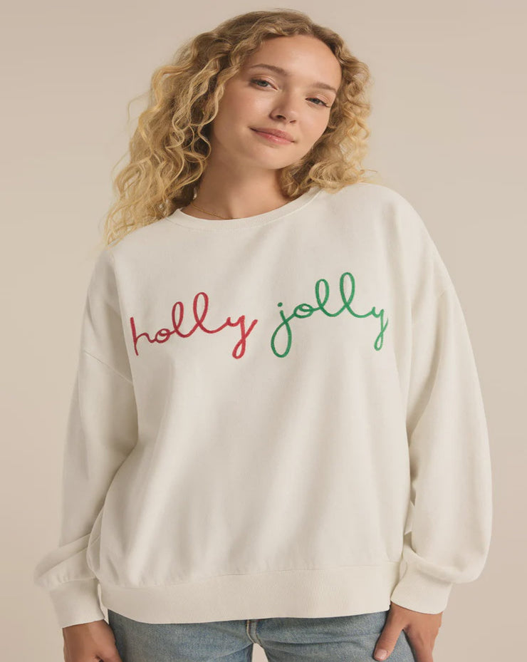 Holly Crewneck Embroidered Sweatshirt - Sea Salt