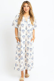 Vintage Floral V-Neck Maxi Dress - Ivory